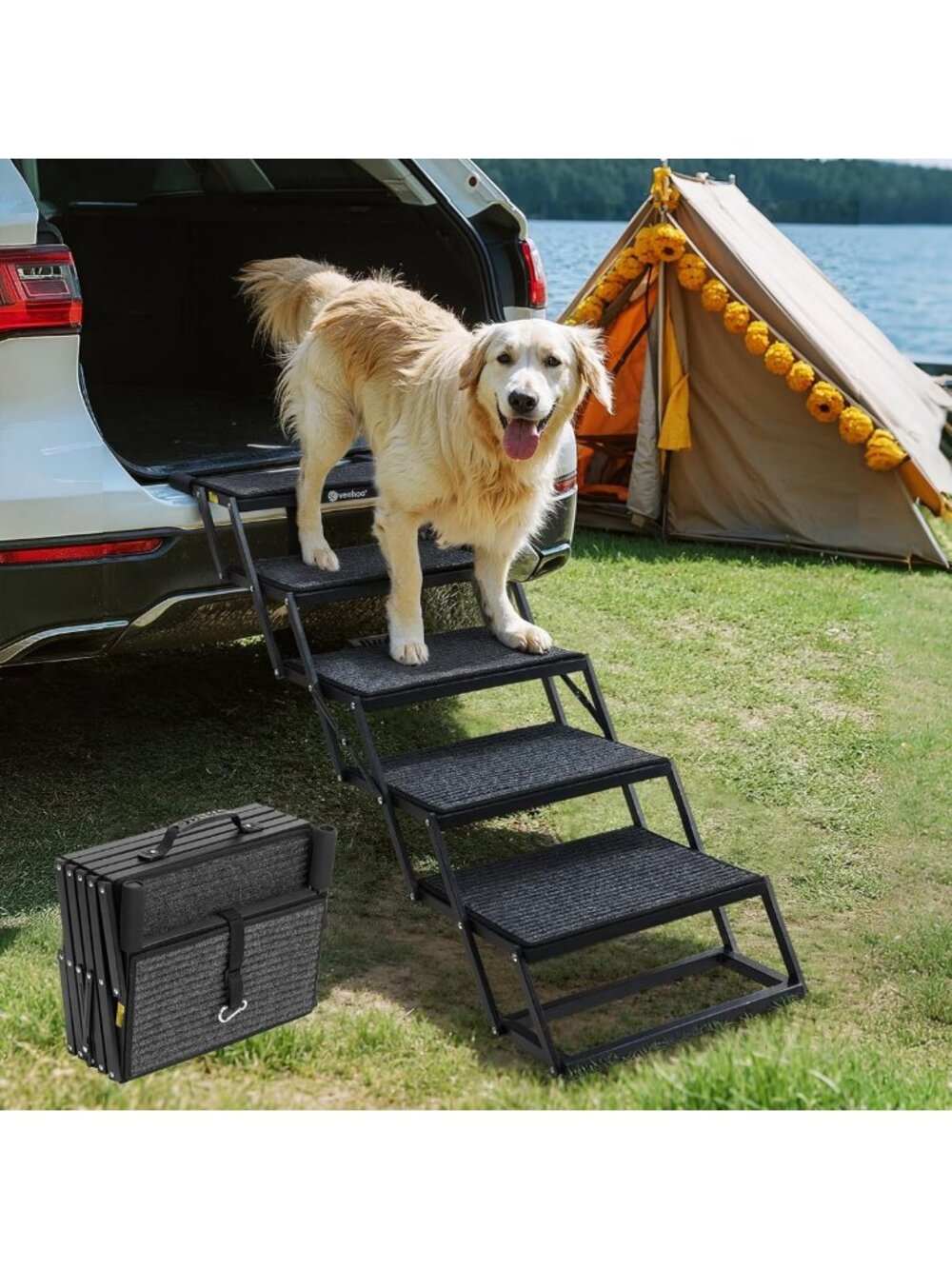Collapsible Dog Steps for Car & SUV - Foldable Stairs for Large Dogs